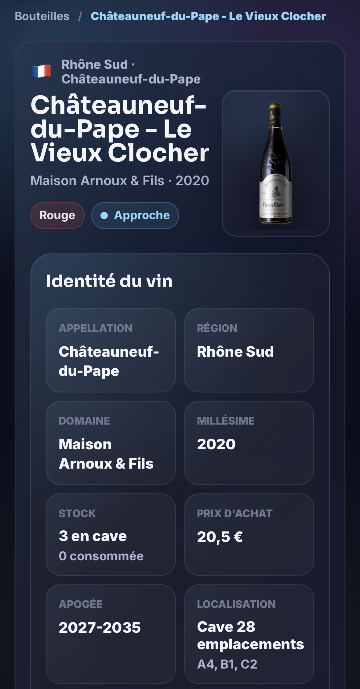 Fiche bouteille — mobile